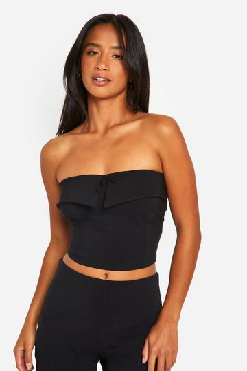 Petite Woven Stretch Bow Detail Bandeau Top black