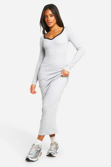 Maxi Jurk Met Contrasterende Naden En Inkeping grey marl