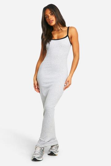 Contrast Binding Strappy Maxi Dress grey marl