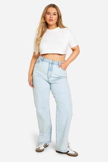 Plus Basic Jeans Met Split En Rechte Pijpen acid wash light blue