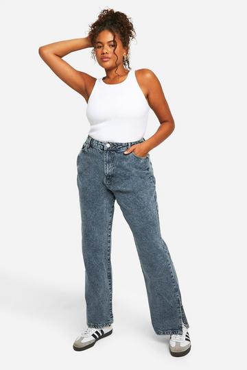 Plus Basics Split Hem Straight Leg Jeans vintage wash