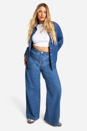 Plus Basic High Waist Wide Leg Jeans mid blue