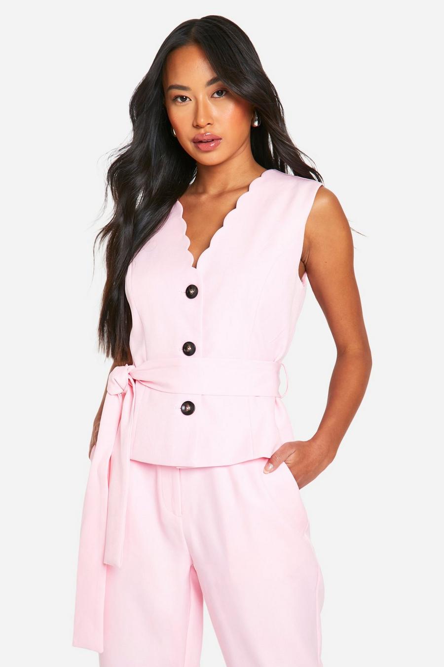 Baby pink Scalloped Edge Contrast Button Waistcoat