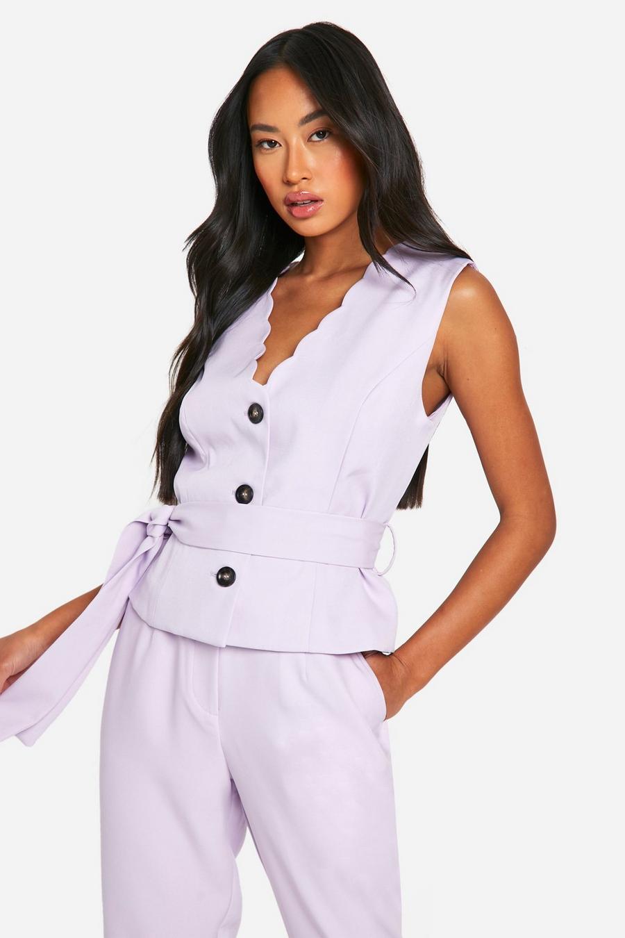 Lilac Scalloped Edge Contrast Button Waistcoat image number 1