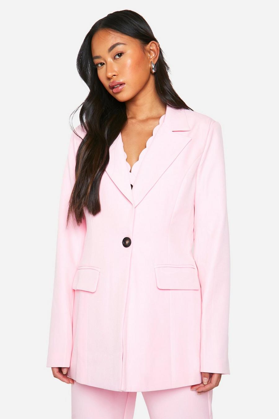 Baby pink Contrast Button Relaxed Fit Tailored Blazer image number 1