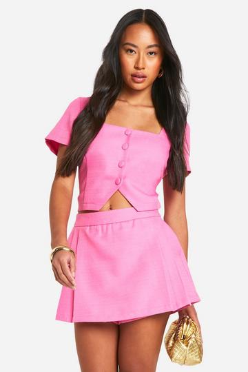 Pink Square Neck Short Sleeve Tailored Crop Blazer