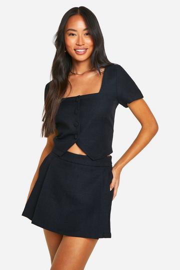 Square Neck Short Sleeve Tailored Crop Blazer black