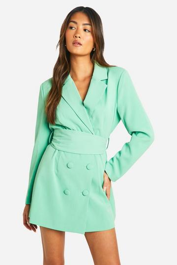 Obi Tie Waist Tailored Blazer Dress emerald