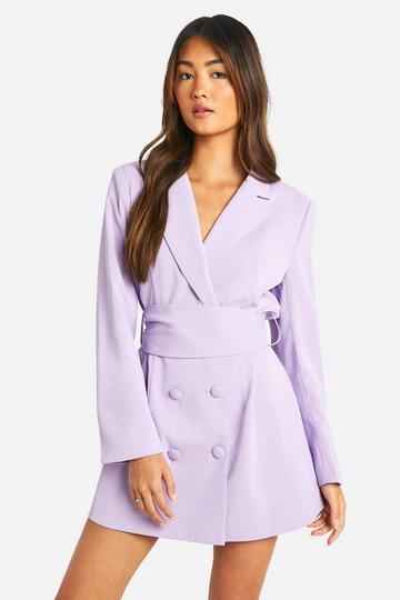 Lilac Purple Obi Tie Waist Tailored Blazer Dress
