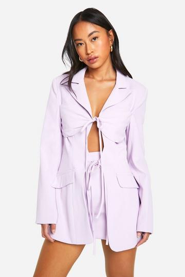 Tie Front Detail Fitted Blazer lilac