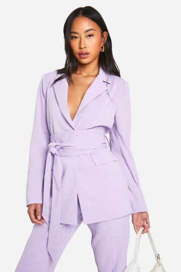 Obi Tie Waist Tailored Blazer lilac