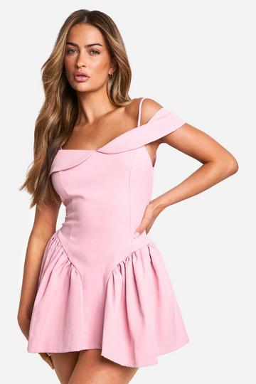 Pink Bandeau Tailored Full Skirt Mini Dress