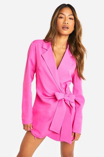 Wrap Drape Front Tailored Blazer Dress hot pink