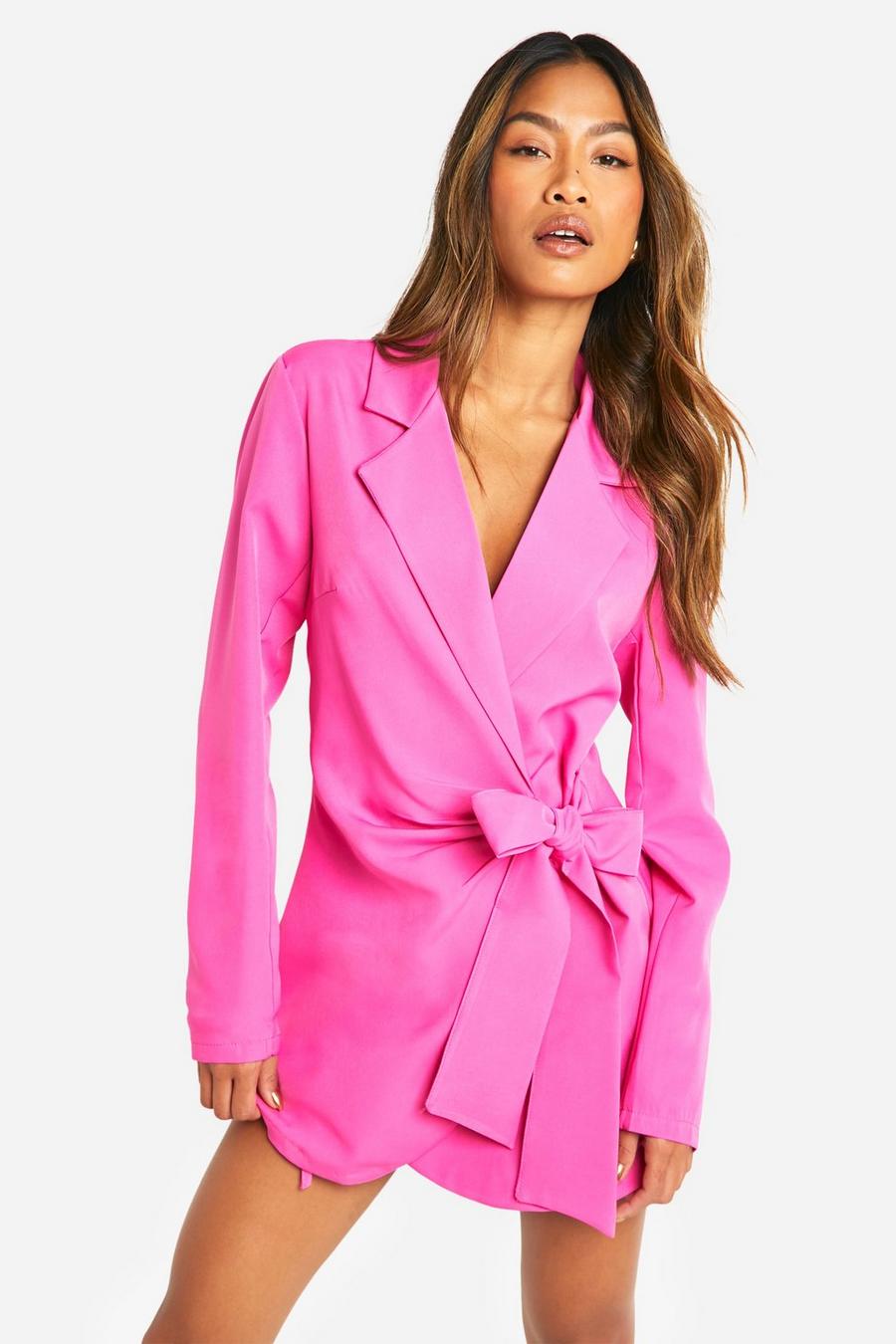 Vestito Blazer sartoriale a incrocio con drappeggio frontale, Hot pink