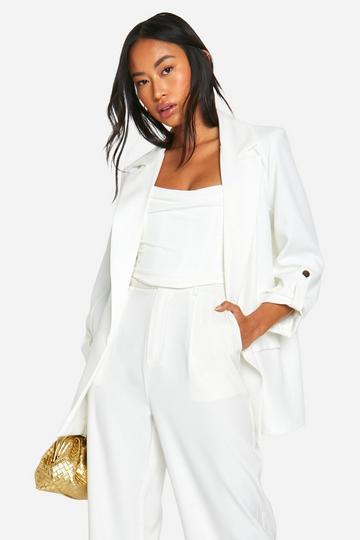 Gold Button Turn Cuff Relaxed Fit Blazer ivory