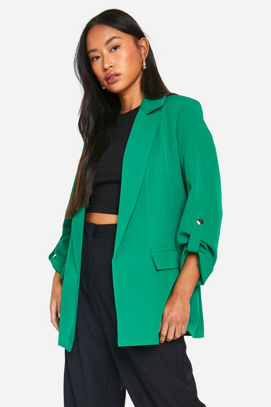 Bright green Gold Button Turn Cuff Relaxed Fit Blazer image number 1