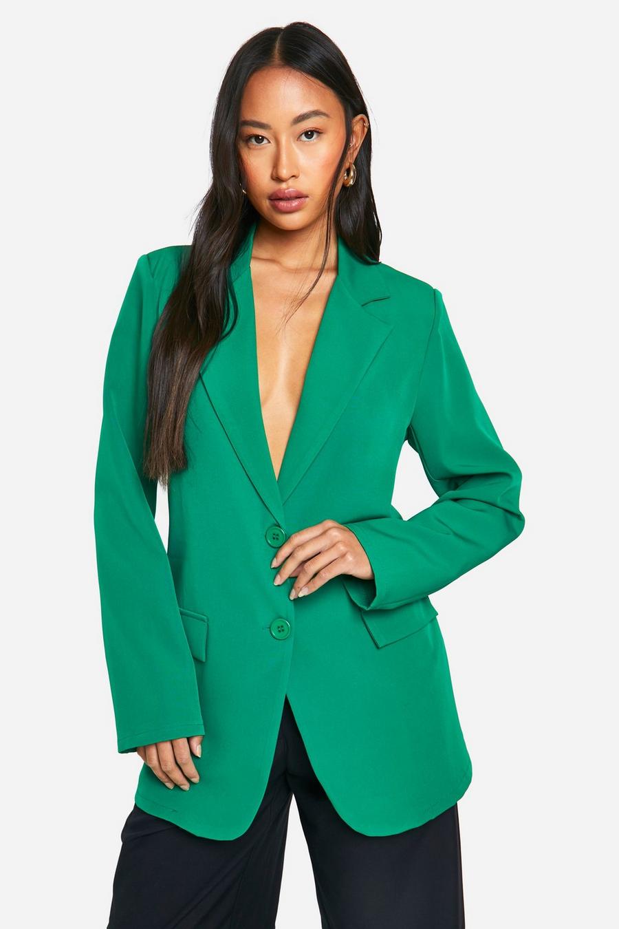 Bright green Basic Woven Single Breasted Fitted Blazer