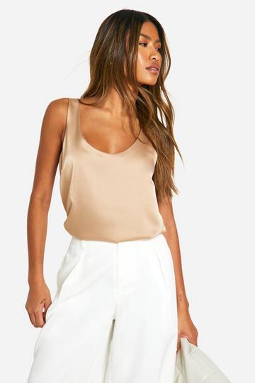 Basic Satin Scoop Neck Cami sand