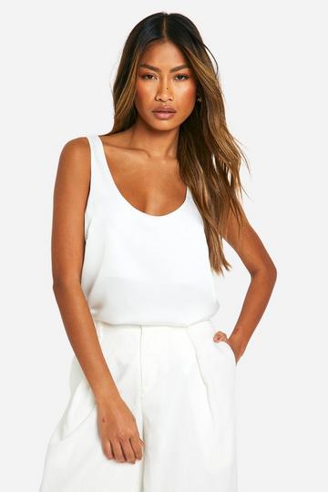 Basic Satin Scoop Neck Cami ivory