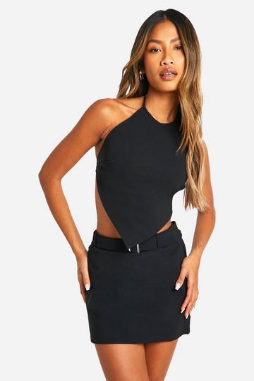 Halter Top & Belted Micro Mini Skirt black