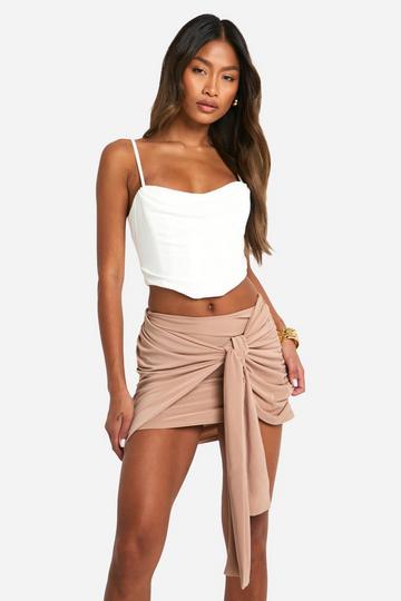 Double Slinky Knot Front Mini Skirt mocha