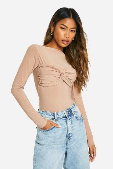 Double Slinky Knot Front Bodysuit mocha