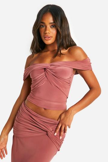 Double Slinky Knot Front Bardot Crop rose