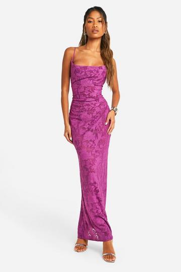 Burnout Floral Strappy Cowl Maxi Dress vibrant purple