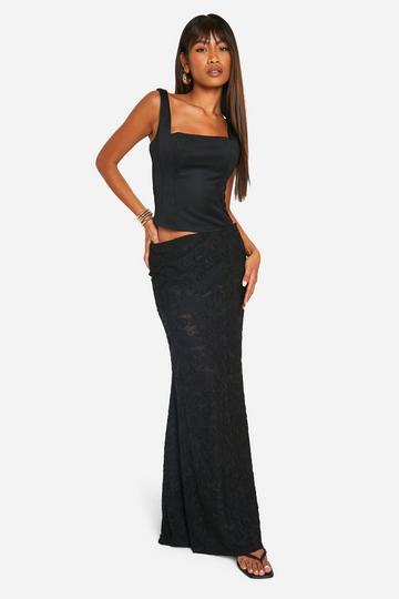 Burnout Floral Lowrise Maxi Skirt black