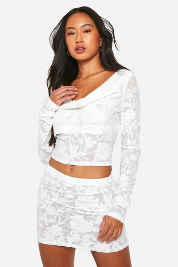 Burnout Floral Mini Skirt ivory