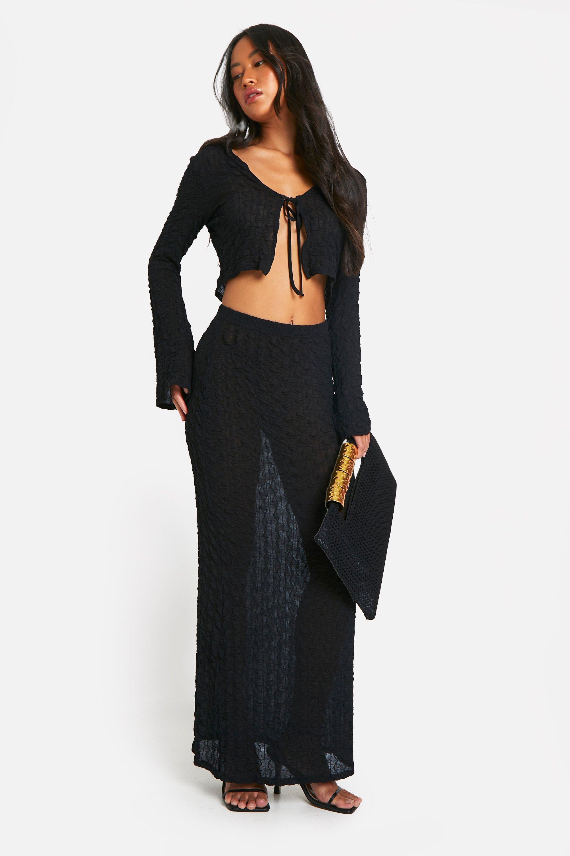 Sheer Textured Low Rise Maxi Skirt boohoo