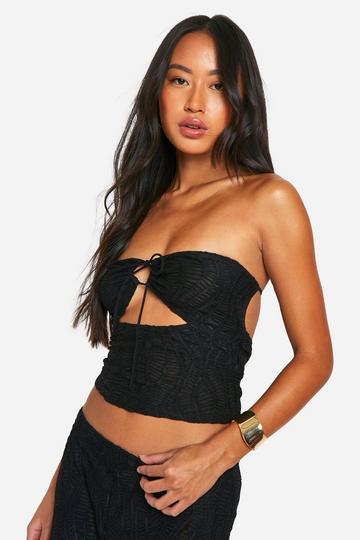 Black Crinkle Tie Front Backless Bandeau