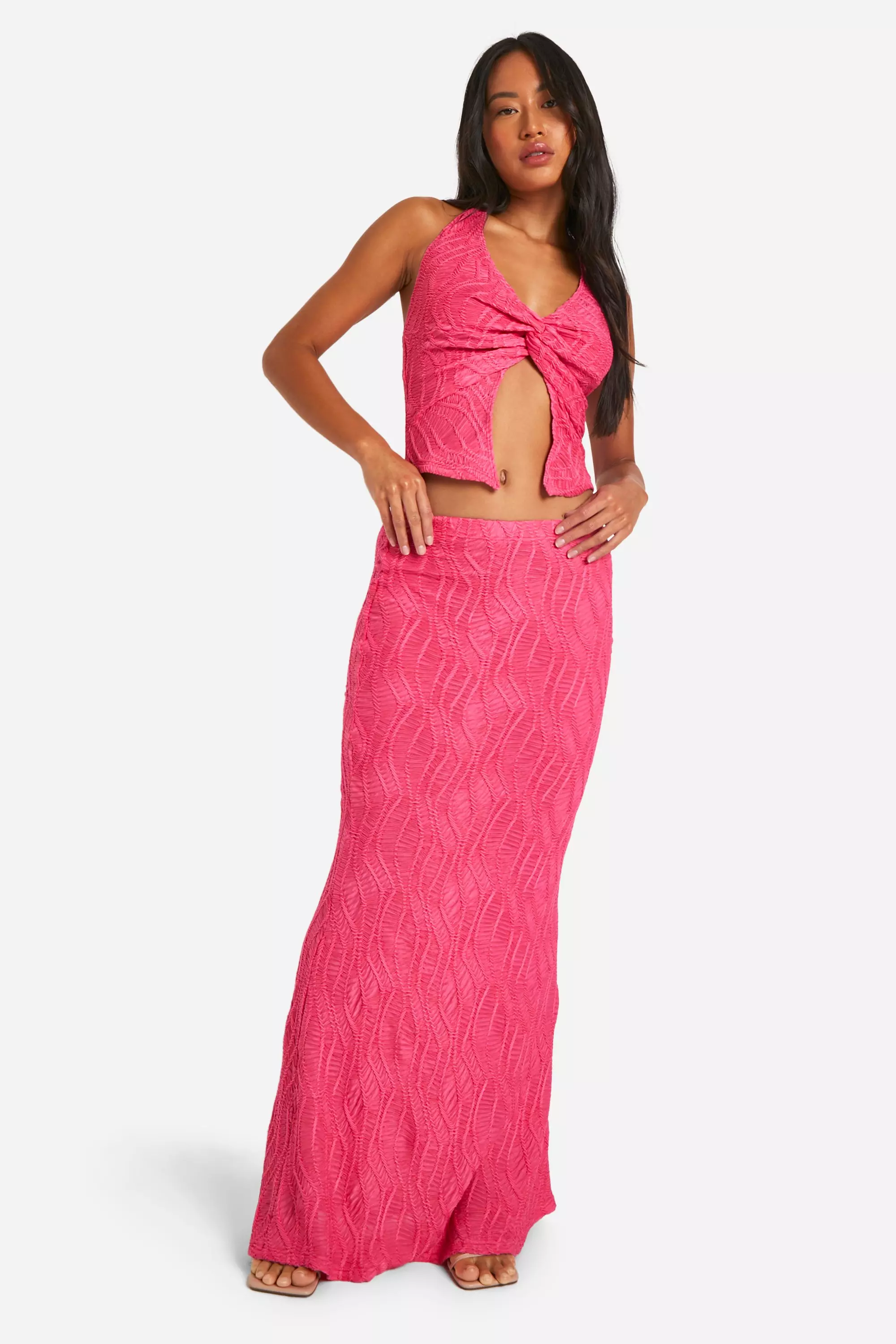 Hot pink Crinkle Knot Split Front Crop alternative image