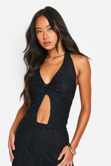 Crinkle Knot Split Front Crop black