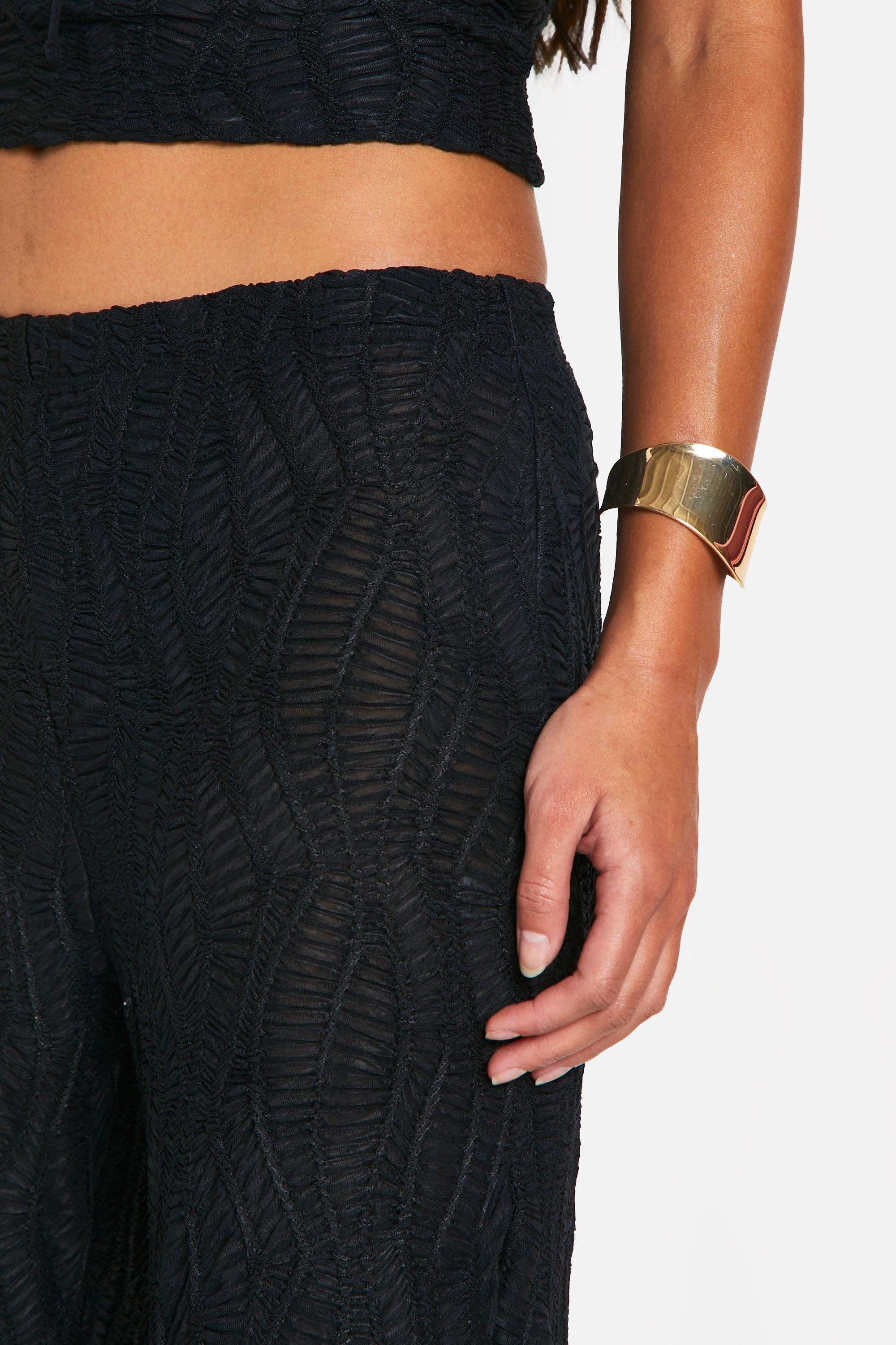 Crinkle Textured Wide Leg Trousers