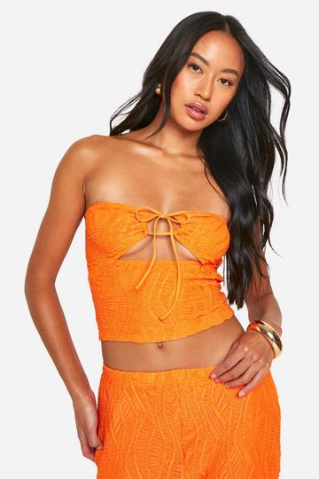 Crinkle Tie Front Backless Bandeau orange