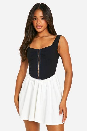 Black Corset Bengaline Skater Dress