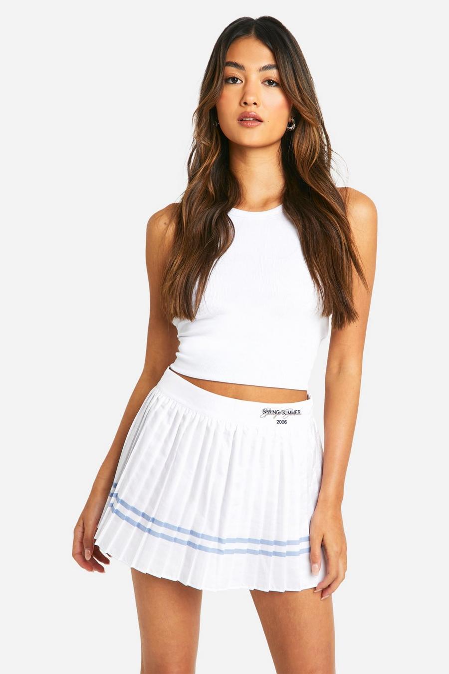 Falda de tenis plisada con rayas Design Studio, White