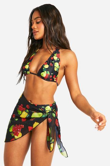 Fruit Print Strand Sarong Met Strik black