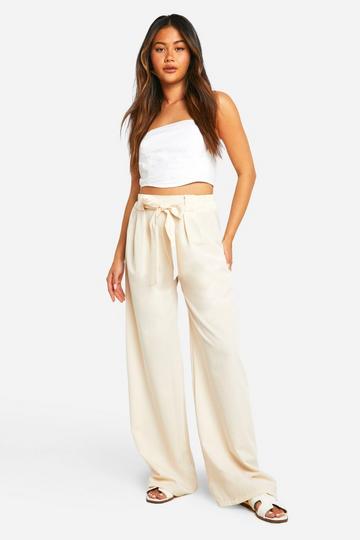 Cream White Bow Detail Belted Straight Leg Trouser