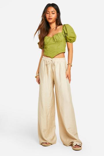 Stone Beige Drawstring Waist Wide Leg Floaty Trouser