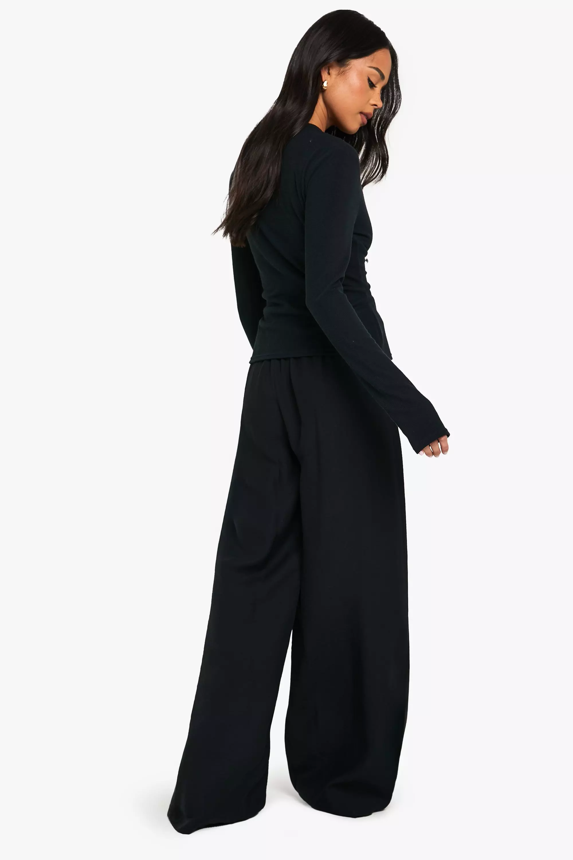 Black Drawstring Waist Wide Leg Floaty Trouser  alternative image