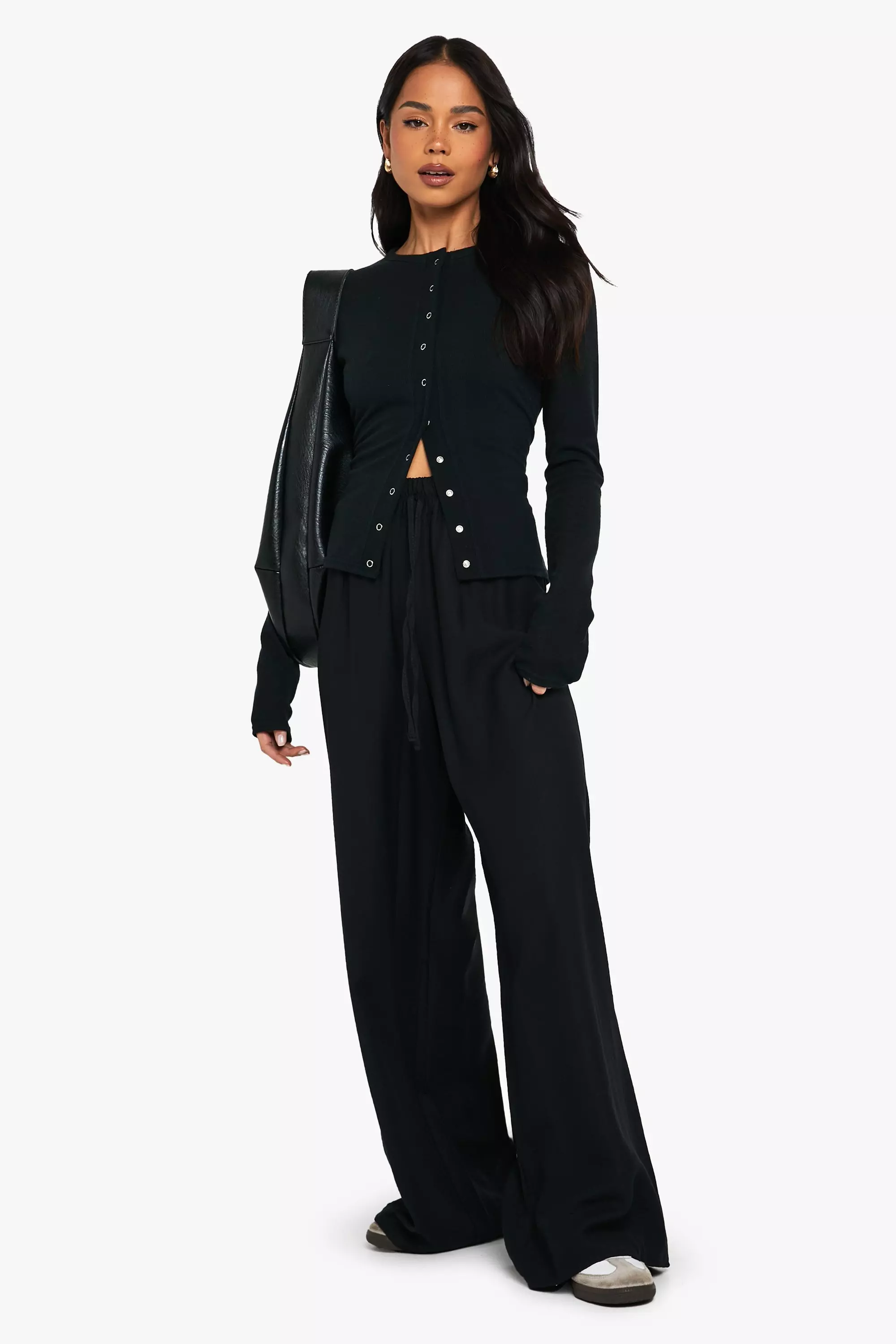 Black Drawstring Waist Wide Leg Floaty Trouser  alternative image