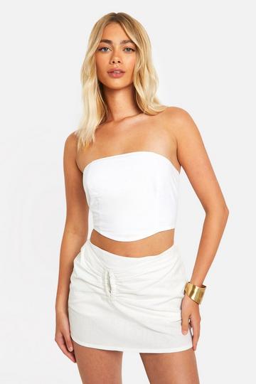 Cut Out Detail Linen Look Mini Skirt natural