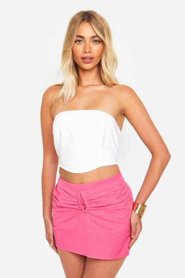 Pink Cut Out Detail Linen Look Mini Skirt