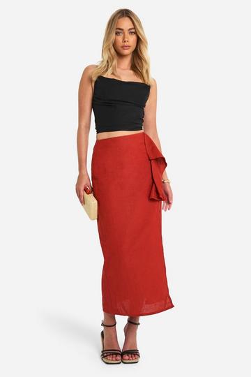 Drape Detail Split Midi Skirt rust