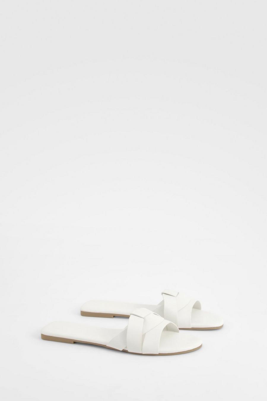 White Woven Front Sliders  image number 1