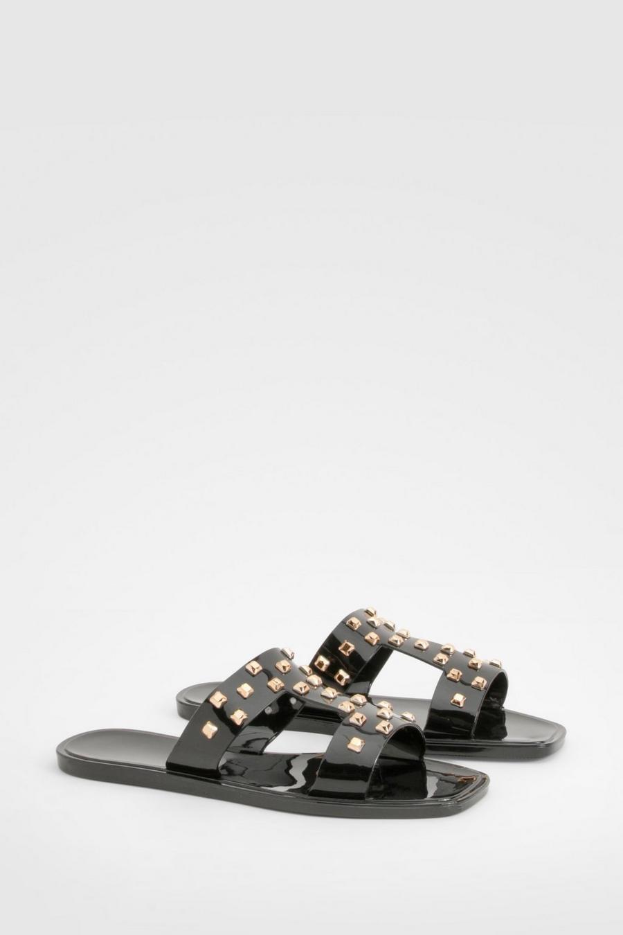 Black Stud Detail Sandals image number 1