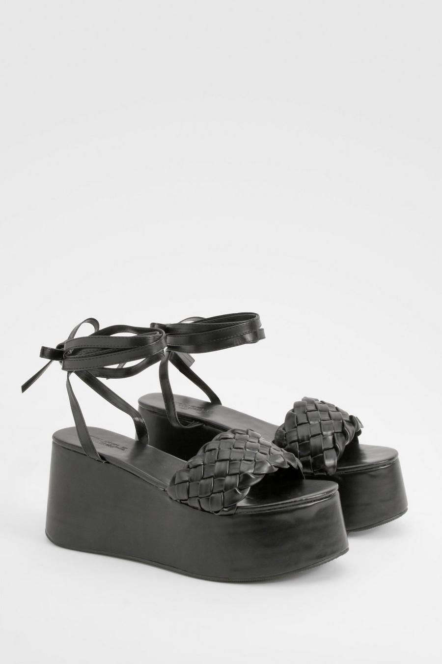 Sandali Flatform con laccetti alla caviglia, Black
