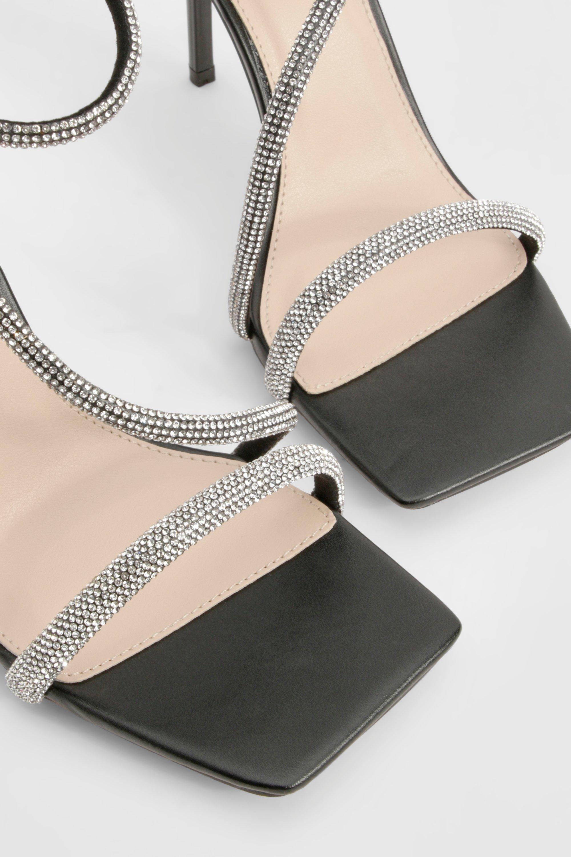 Black embellished heeled sandals hot sale